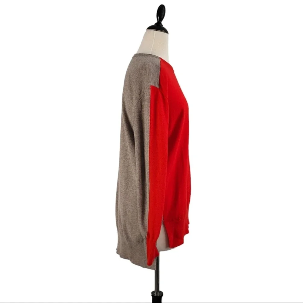 J.Crew Wool Blend Colorblock Tunic Sweater‎ Women's M Red Gray Relaxed Preppy